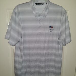 Travis Mathew Striped Golf Polo Shirt Men's sz XL Valero Texas Open Logo